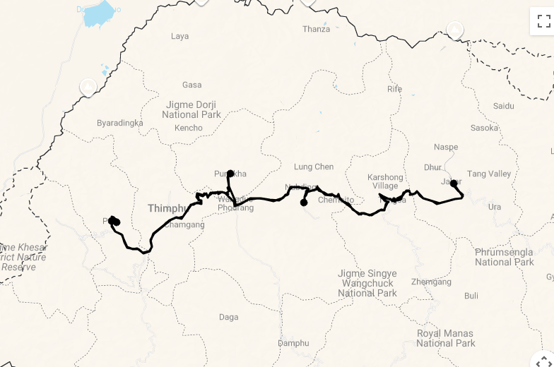 Karte The Ultimate Bhutan Experience