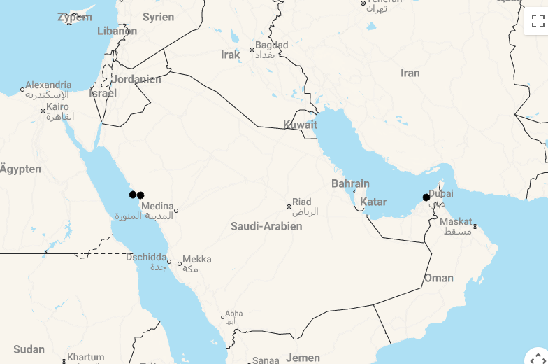 Karte Königreich Saudi-Arabien mit Stopover Dubai