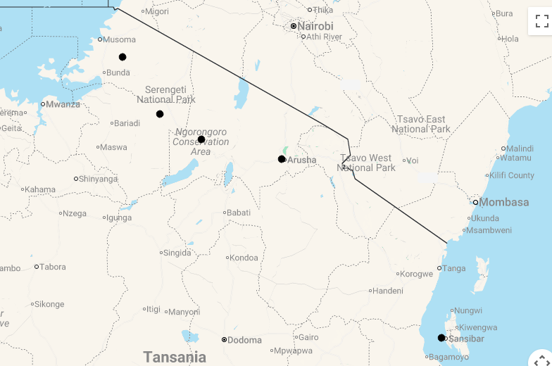 Karte Tansania & Sansibar Deluxe - Safari-Abenteuer und Inseltraum auf Bawe Island