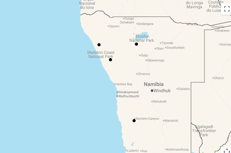 Karte Namibia Fly-In Safari - Wüste, Wildlife & Wilderness Lodges
