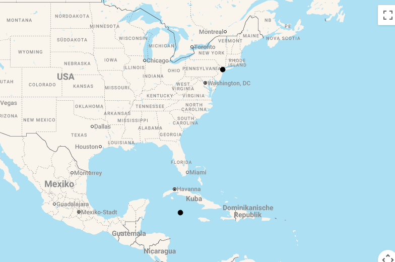 Karte New York und Grand Cayman