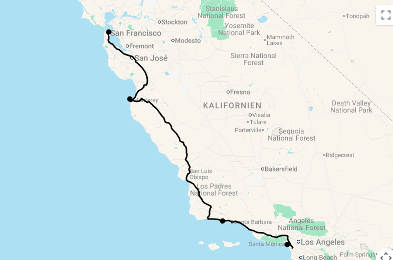 Karte 12 Tage Kalifornien inkl. Flug, Mietwagen und Hotels