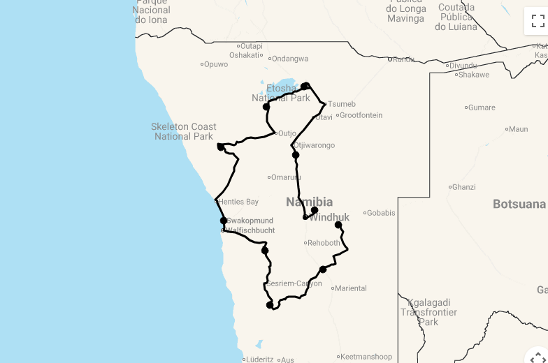 Karte Luxuriöse Mietwagenrundreise durch Namibia