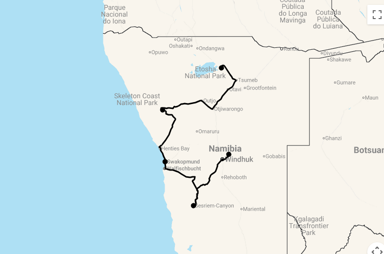 Karte Fly-In Safari in Namibia
