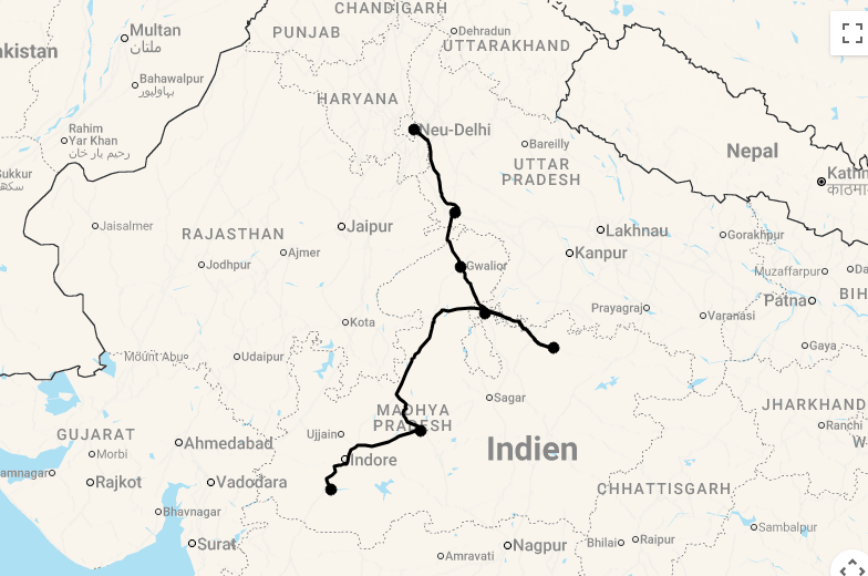 Karte Luxusreise durch Zentralindien