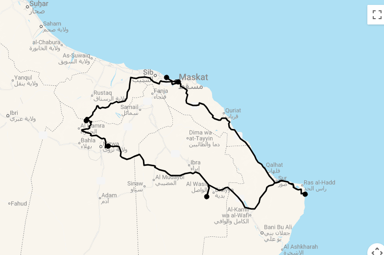 Karte Selbstfahrerreise durch den Oman