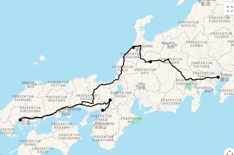 Karte Die Höhepunkte Japans