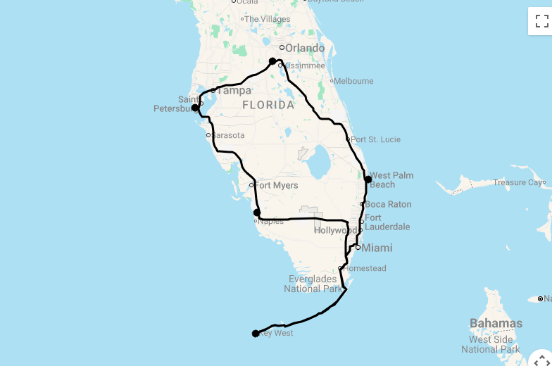 Karte 18 Tage Best of Florida in Luxushotels